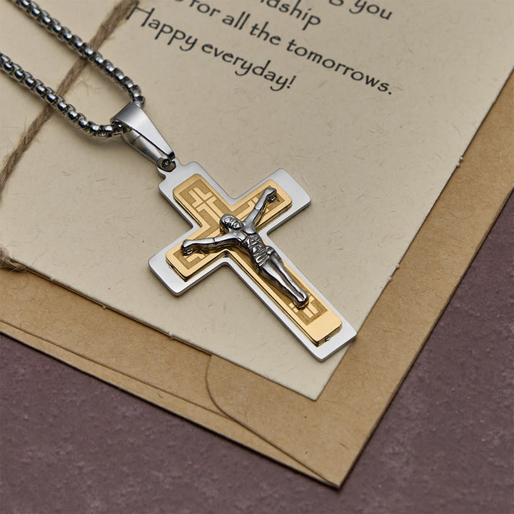 Classic Jesus Crucifix Pendant Necklace: Multi - Tone Metal Craft