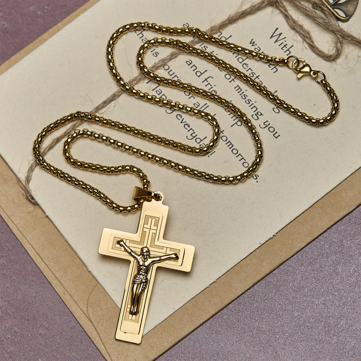 Classic Jesus Crucifix Pendant Necklace: Multi - Tone Metal Craft