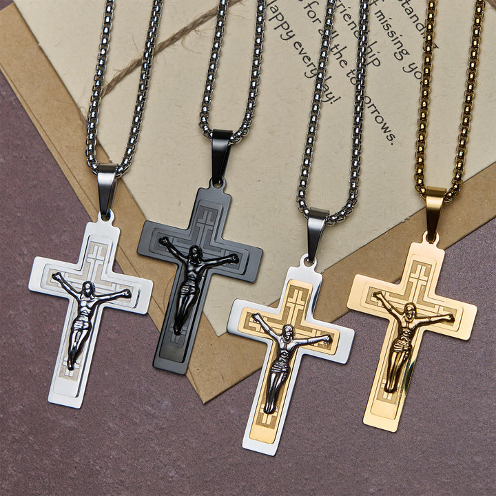 Classic Jesus Crucifix Pendant Necklace: Multi - Tone Metal Craft