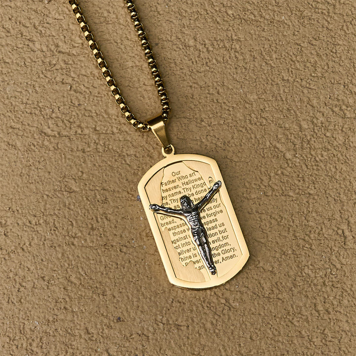 Modern Layered Faith Lord's Prayer Crucifix Necklace: Multicolor devotion