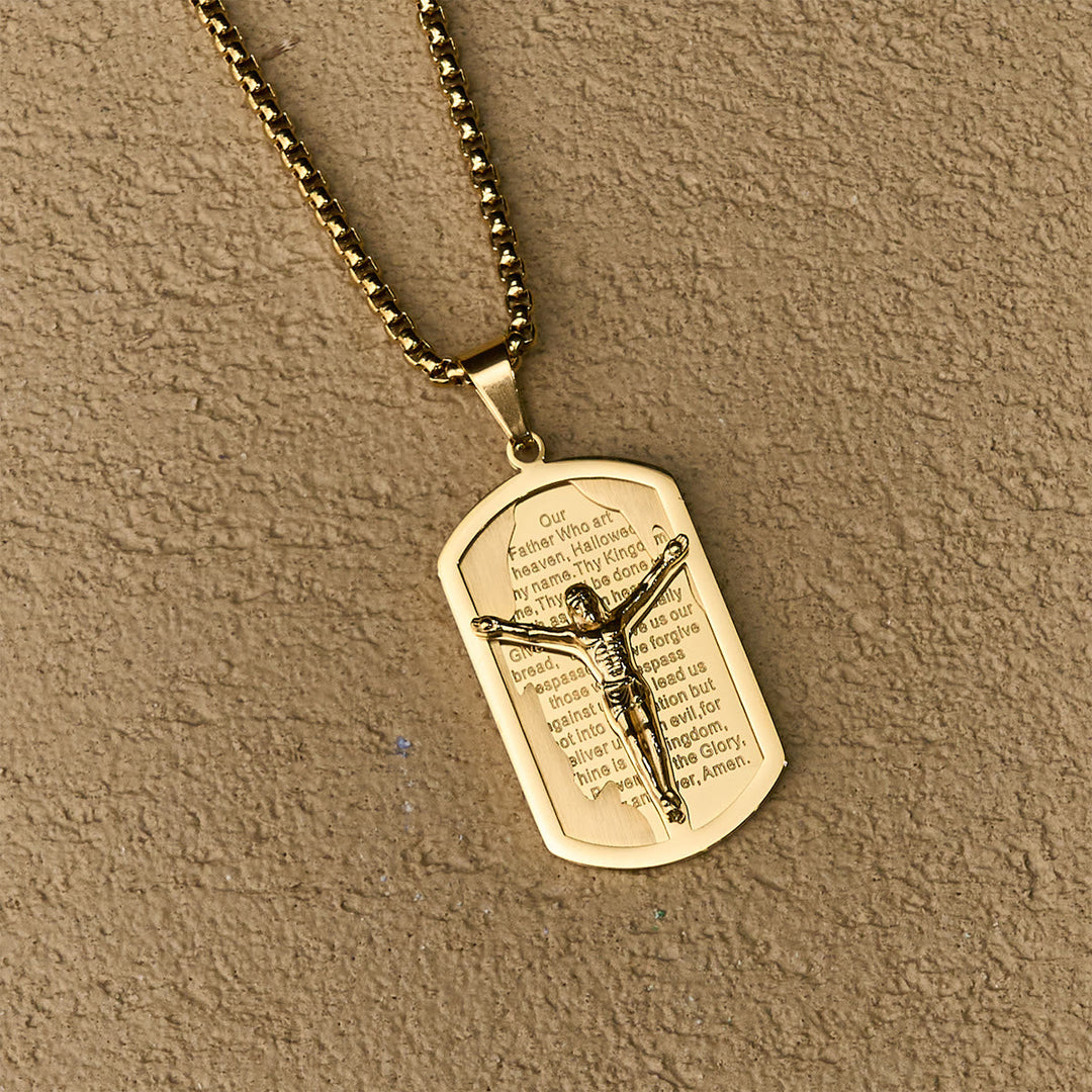 Modern Layered Faith Lord's Prayer Crucifix Necklace: Multicolor devotion