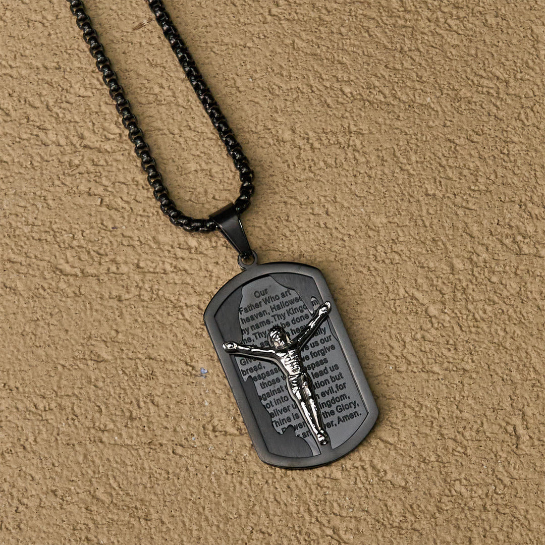 Modern Layered Faith Lord's Prayer Crucifix Necklace: Multicolor devotion