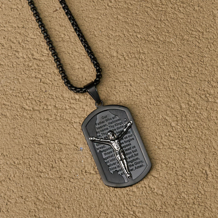 Modern Layered Faith Lord's Prayer Crucifix Necklace: Multicolor devotion