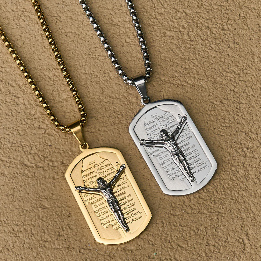 Modern Layered Faith Lord's Prayer Crucifix Necklace: Multicolor devotion
