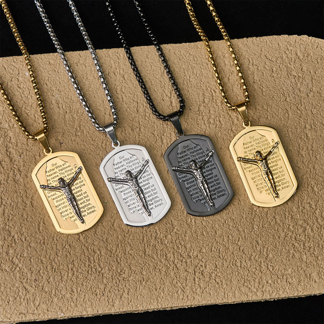 Modern Layered Faith Lord's Prayer Crucifix Necklace: Multicolor devotion
