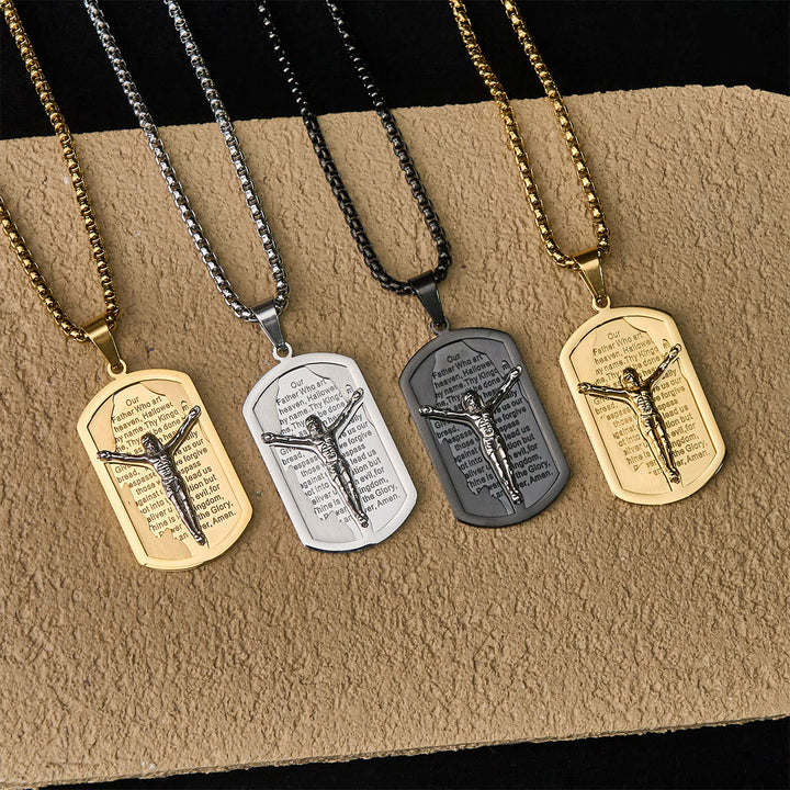 Modern Layered Faith Lord's Prayer Crucifix Necklace: Multicolor devotion