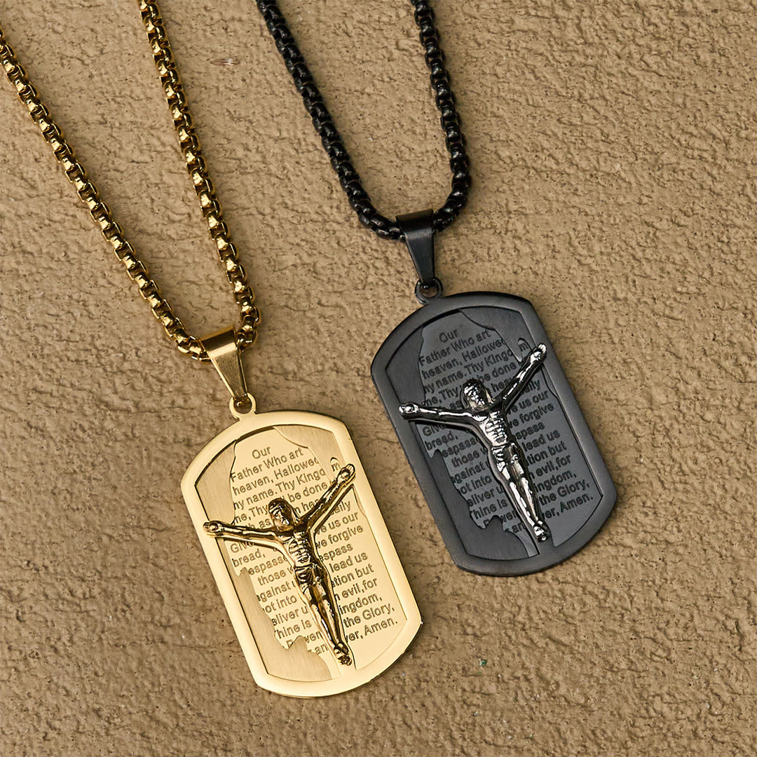 Modern Layered Faith Lord's Prayer Crucifix Necklace: Multicolor devotion