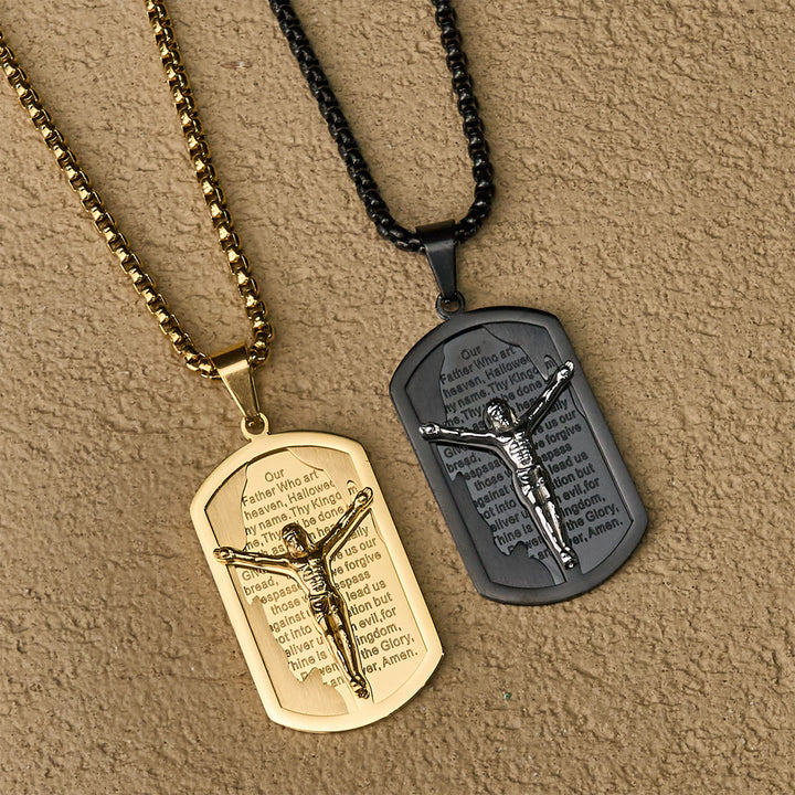 Modern Layered Faith Lord's Prayer Crucifix Necklace: Multicolor devotion