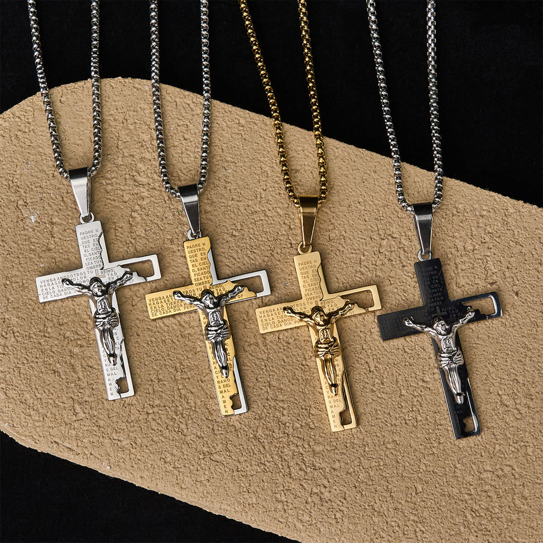 Lord's Prayer Inscription with Crucifix Necklace: Guard My Steps