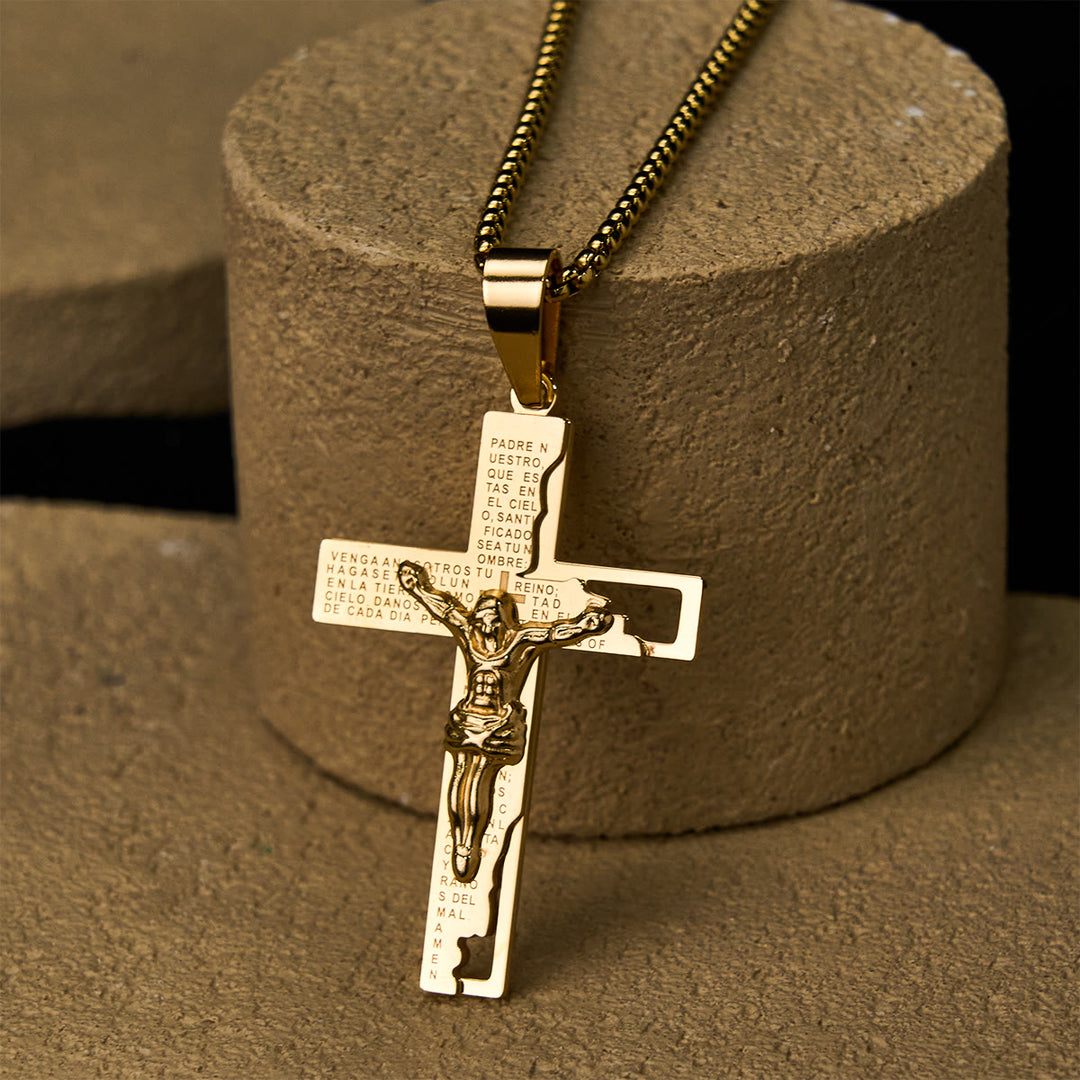 Lord's Prayer Inscription with Crucifix Necklace: Guard My Steps