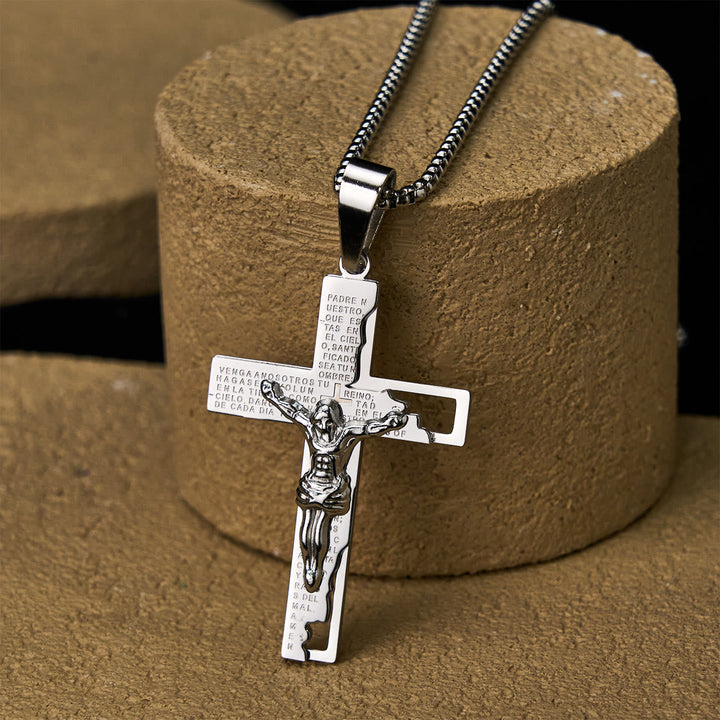 Lord's Prayer Inscription with Crucifix Necklace: Guard My Steps