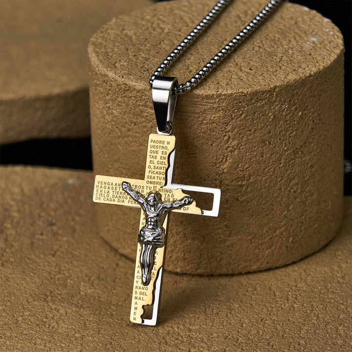 Lord's Prayer Inscription with Crucifix Necklace: Guard My Steps