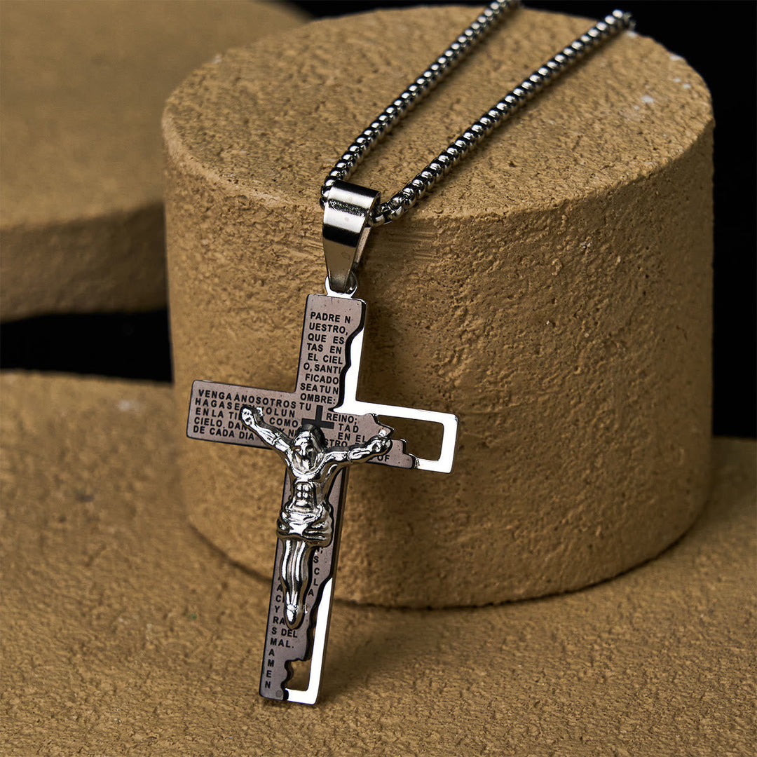 Lord's Prayer Inscription with Crucifix Necklace: Guard My Steps