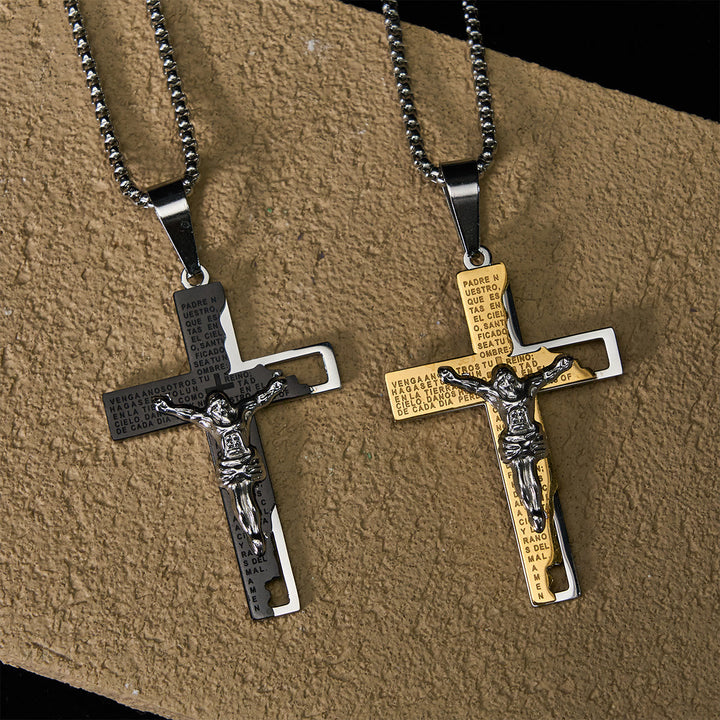 Lord's Prayer Inscription with Crucifix Necklace: Guard My Steps