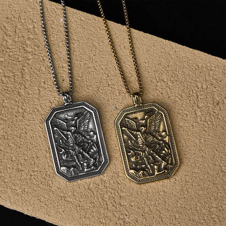 Classic Style St. Michael the Archangel Protection Stainless Steel Pendant Necklace