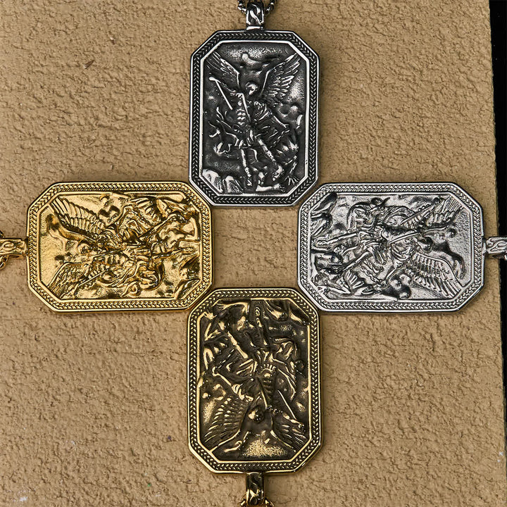 Classic Style St. Michael the Archangel Protection Stainless Steel Pendant Necklace