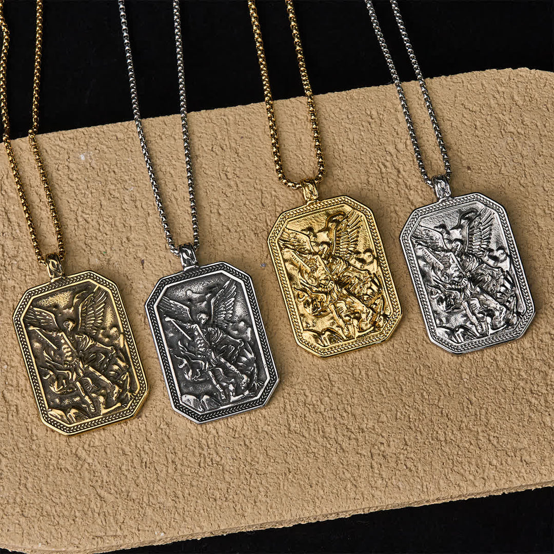 Classic Style St. Michael the Archangel Protection Stainless Steel Pendant Necklace
