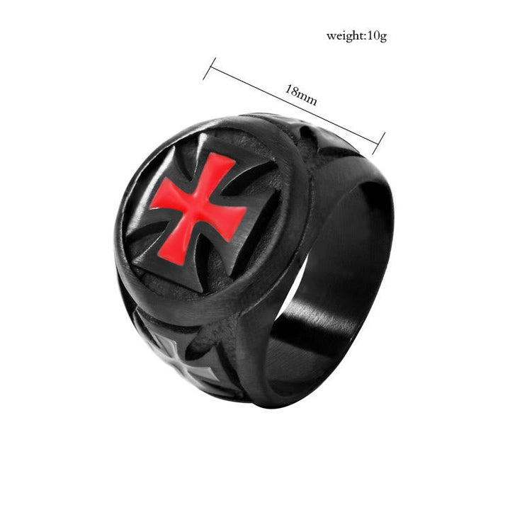 Black & Crimson Faith Armor Templar Cross Signet Ring