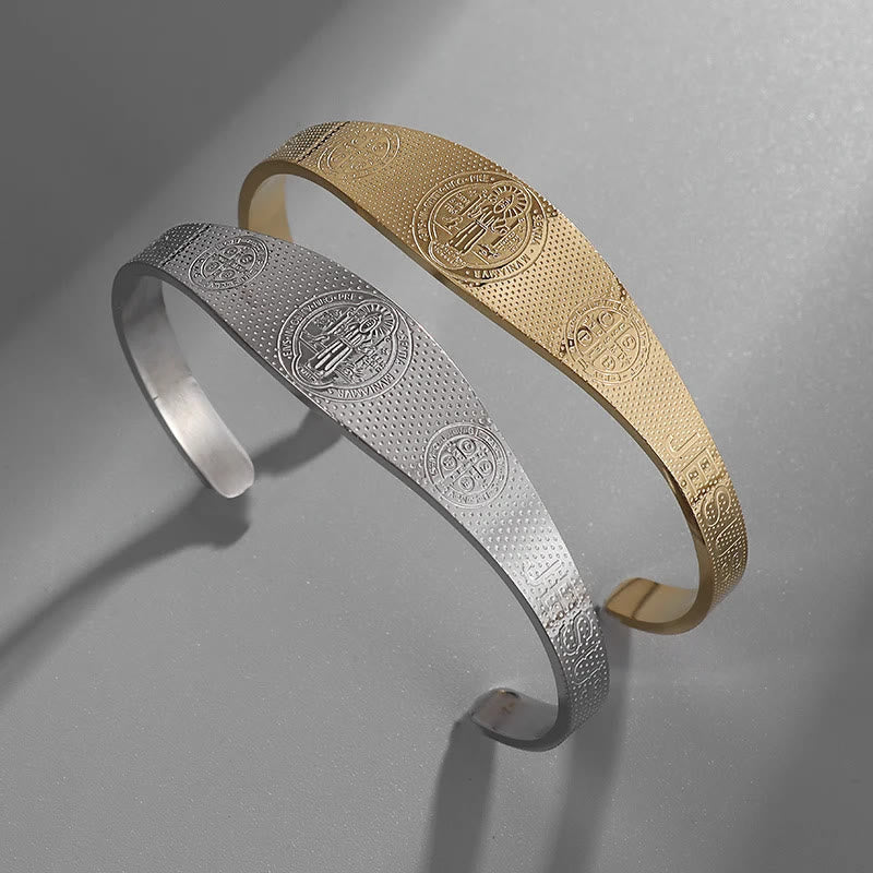 Peace & Protection St. Benedict Cuff Bracelet in Golden & Silver