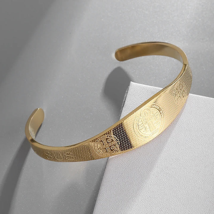 Peace & Protection St. Benedict Cuff Bracelet in Golden & Silver