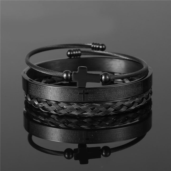 Layered Minimalist Style Spiral-Braid Cross & Lord's Prayer Bracelet