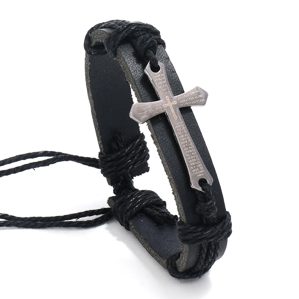 Rugged Faith Wrap Vintage Knot Cross with Scripture Bracelet in Black & Brown
