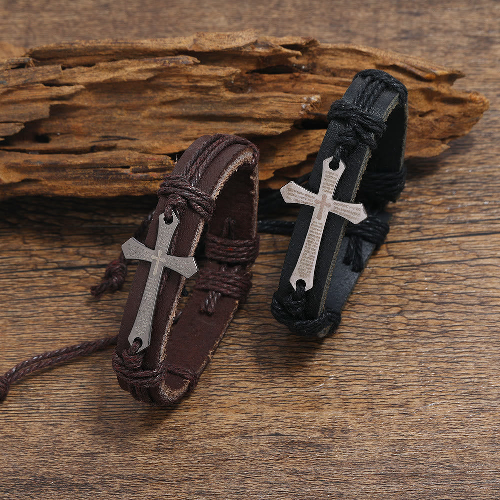 Rugged Faith Wrap Vintage Knot Cross with Scripture Bracelet in Black & Brown