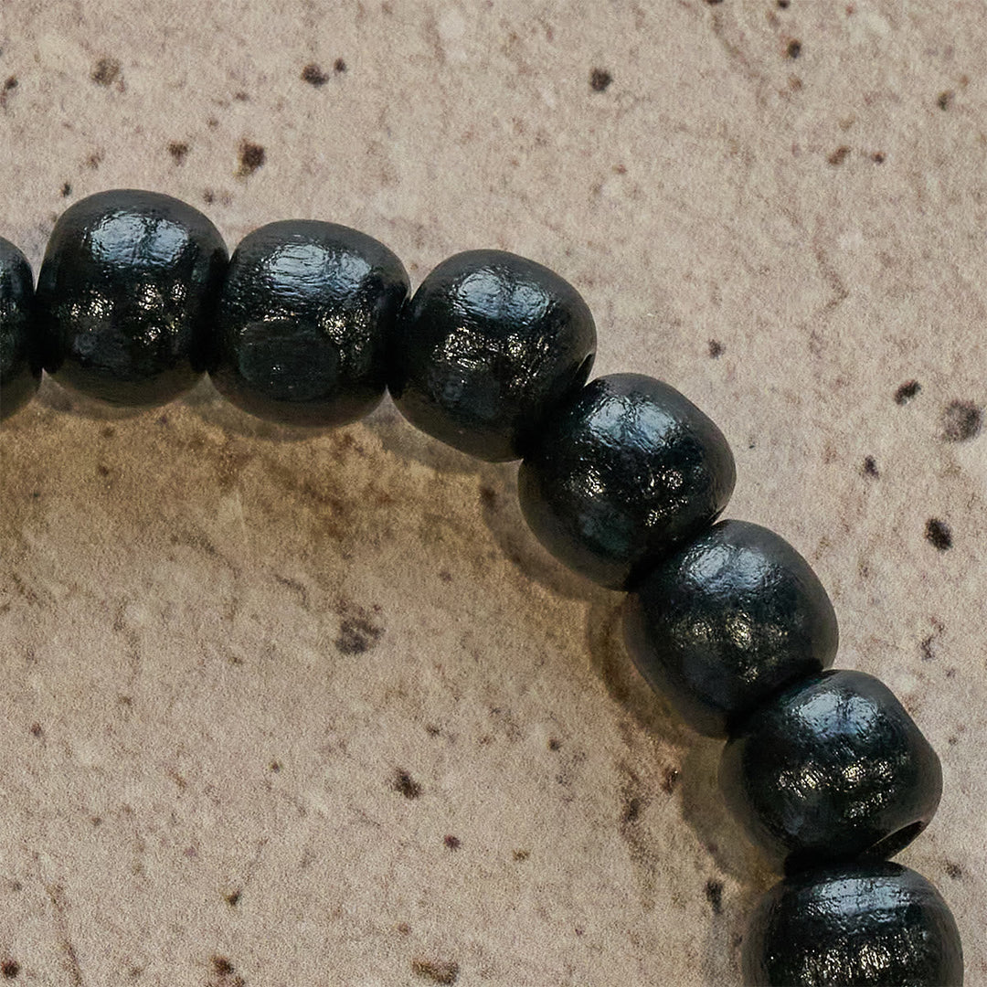 Black Wooden Prayer Handmade Bracelet with Dual Jerusalem Cross Shields