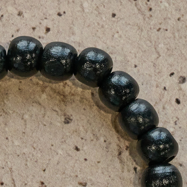 Black Wooden Prayer Handmade Bracelet with Dual Jerusalem Cross Shields