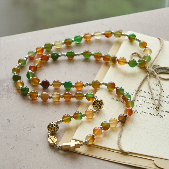Christmas Malachite Multi-Layer Rosary Bracelet with Cross & Medal