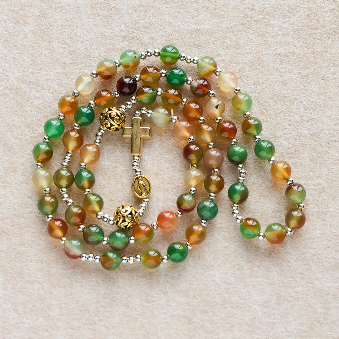 Christmas Malachite Multi-Layer Rosary Bracelet with Cross & Medal