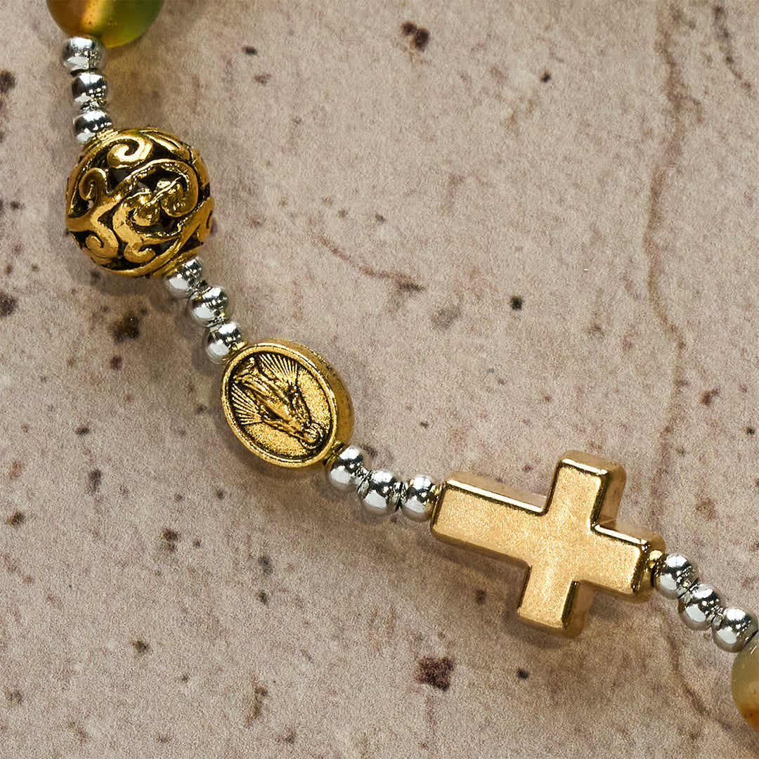 Christmas Malachite Multi-Layer Rosary Bracelet with Cross & Medal