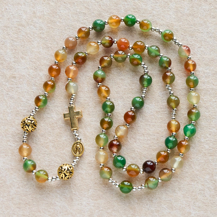 Christmas Malachite Multi-Layer Rosary Bracelet with Cross & Medal