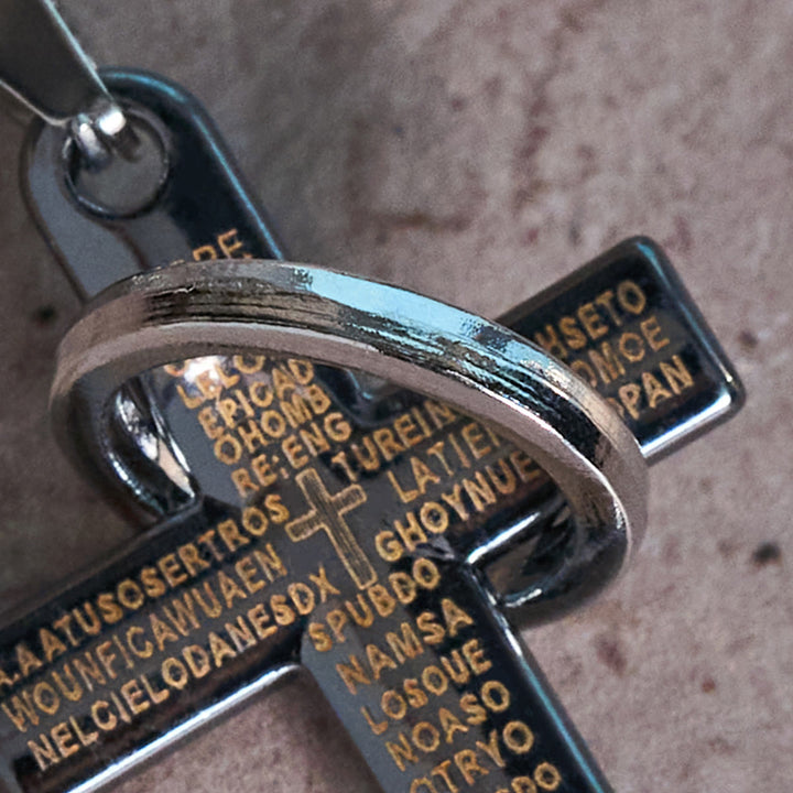Lord's Prayer with Interlocking Ring Cross Pendant Necklace: Bold Style Sacred Meaning