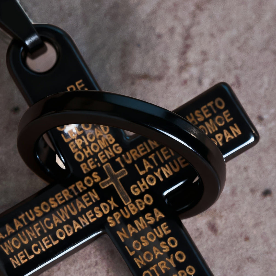 Lord's Prayer with Interlocking Ring Cross Pendant Necklace: Bold Style Sacred Meaning