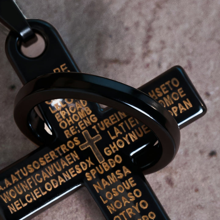 Lord's Prayer with Interlocking Ring Cross Pendant Necklace: Bold Style Sacred Meaning