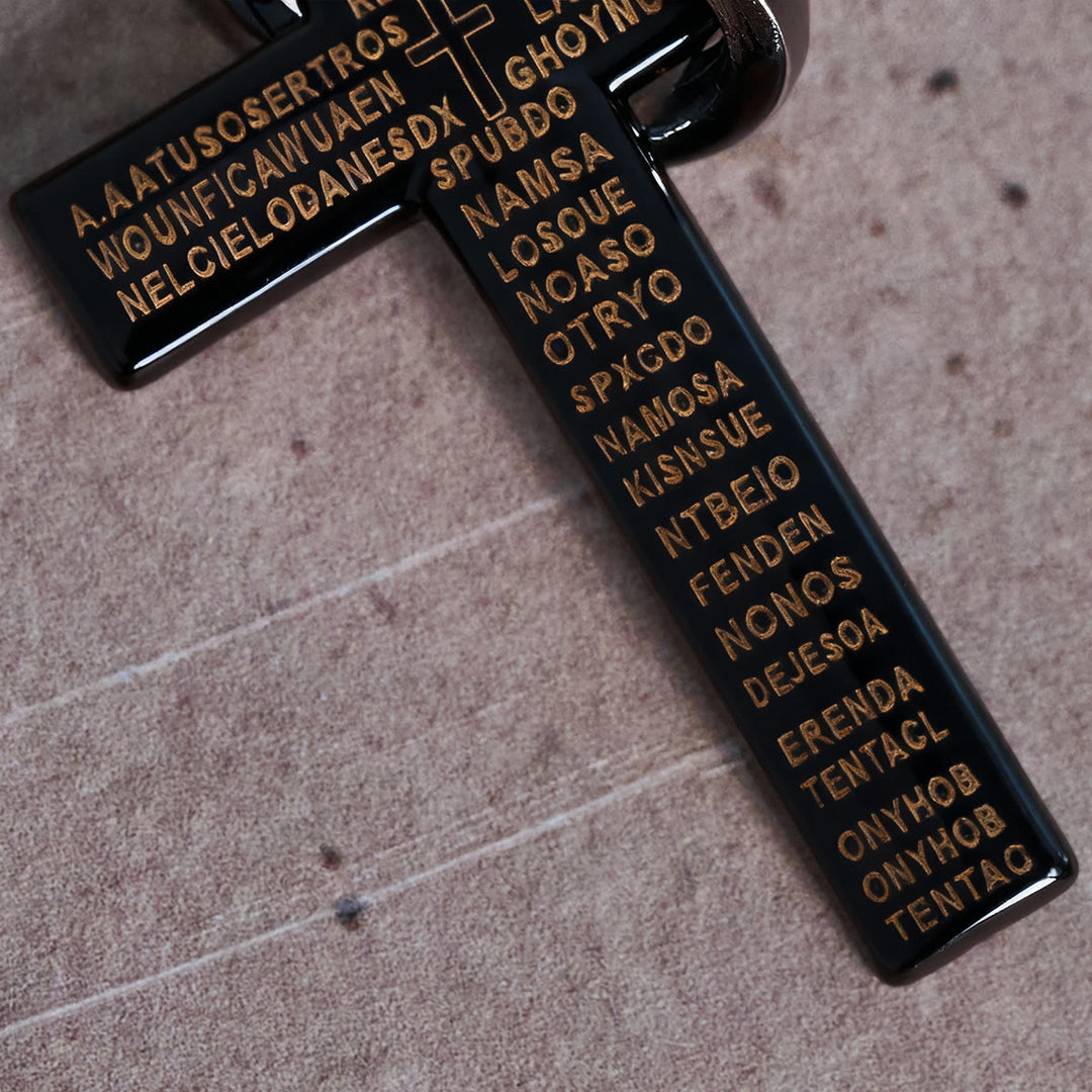 Lord's Prayer with Interlocking Ring Cross Pendant Necklace: Bold Style Sacred Meaning