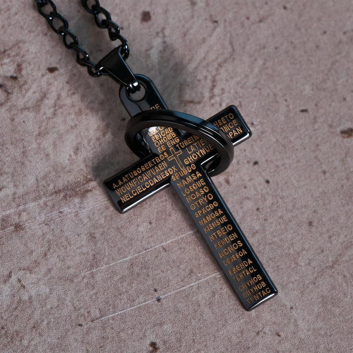 Lord's Prayer with Interlocking Ring Cross Pendant Necklace: Bold Style Sacred Meaning