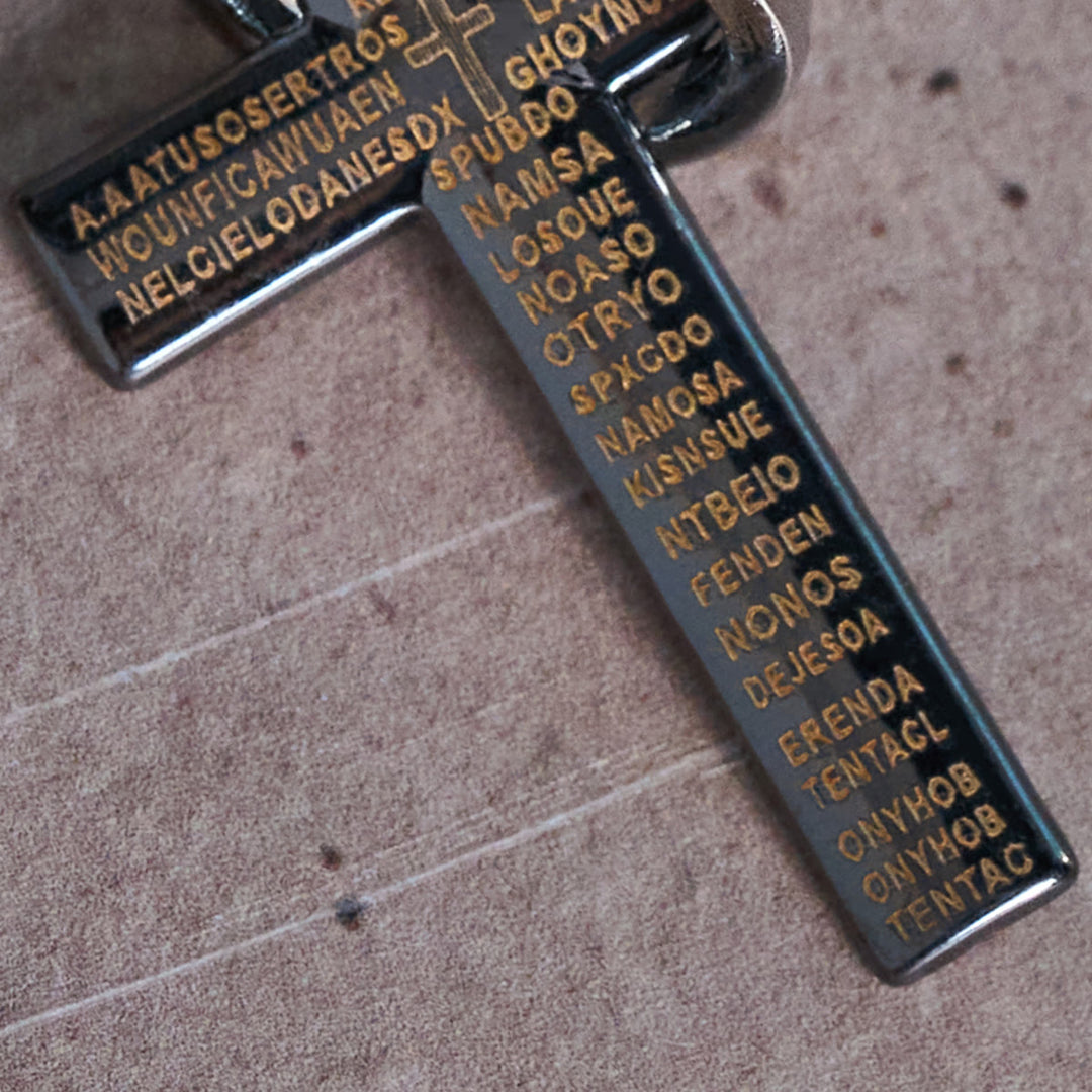 Lord's Prayer with Interlocking Ring Cross Pendant Necklace: Bold Style Sacred Meaning