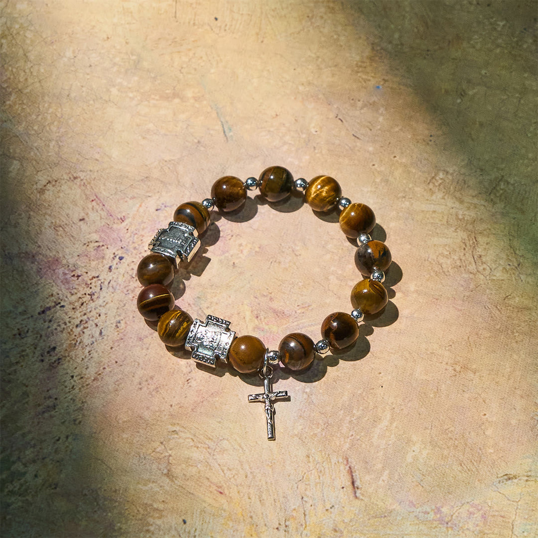 Courage in Christ Tiger Eye Stone Bracelet with Cross Charm: Pray without Fear