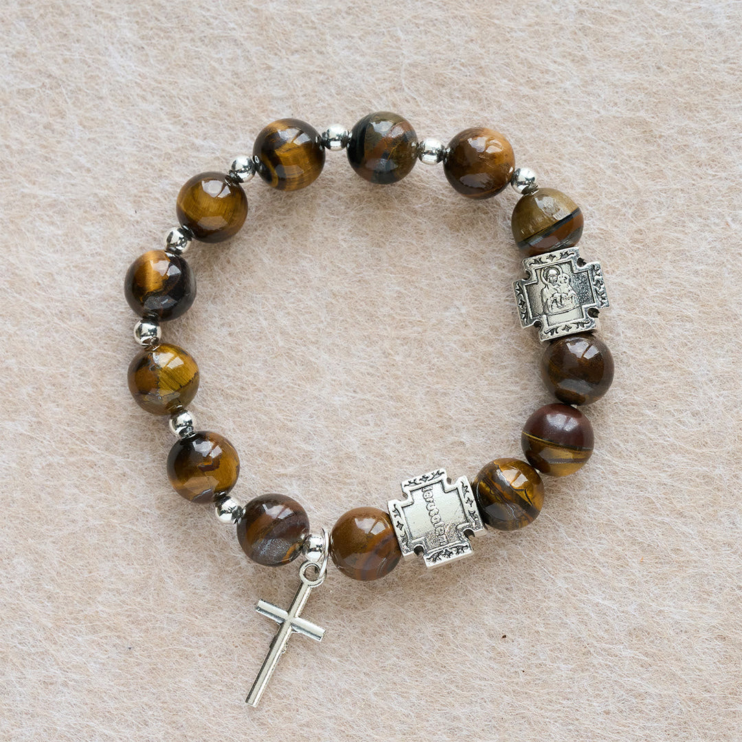 Courage in Christ Tiger Eye Stone Bracelet with Cross Charm: Pray without Fear