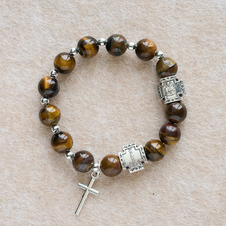 Courage in Christ Tiger Eye Stone Bracelet with Cross Charm: Pray without Fear