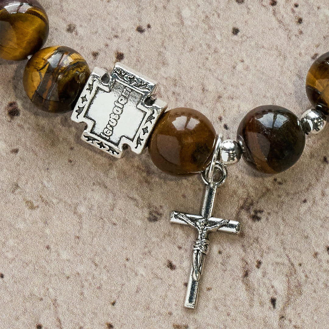 Courage in Christ Tiger Eye Stone Bracelet with Cross Charm: Pray without Fear