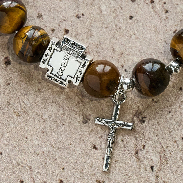 Courage in Christ Tiger Eye Stone Bracelet with Cross Charm: Pray without Fear