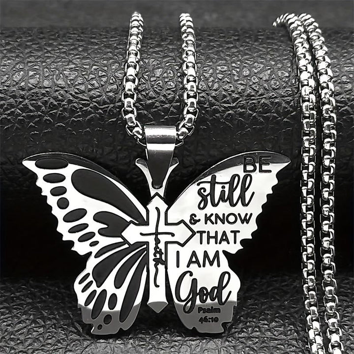 Psalm 46:10 Butterfly Cross Necklace: Biblical Faith Heritage for Daily Life