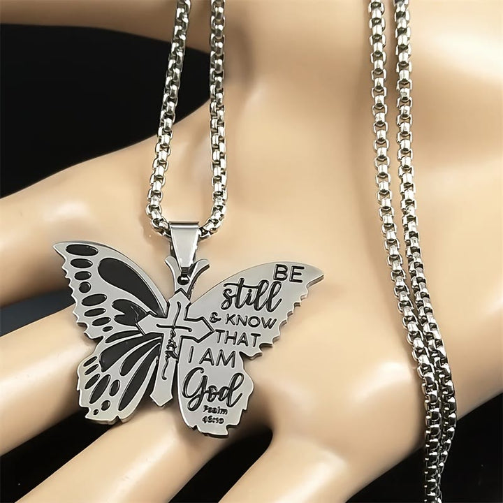 Psalm 46:10 Butterfly Cross Necklace: Biblical Faith Heritage for Daily Life
