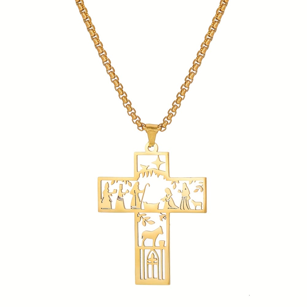 Cross with Nativity Cutout Necklace: Timeless Faith Symbol for Christmas