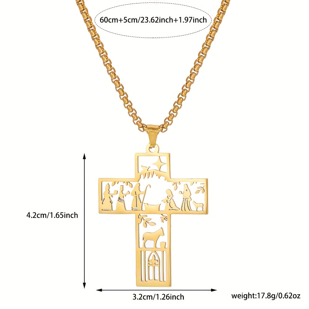 Cross with Nativity Cutout Necklace: Timeless Faith Symbol for Christmas