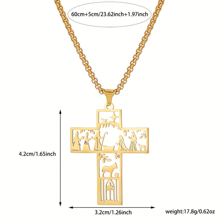 Cross with Nativity Cutout Necklace: Timeless Faith Symbol for Christmas