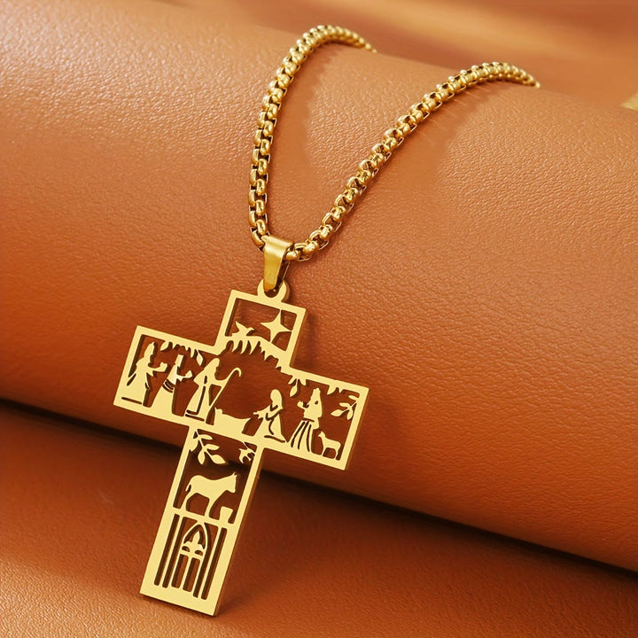 Cross with Nativity Cutout Necklace: Timeless Faith Symbol for Christmas